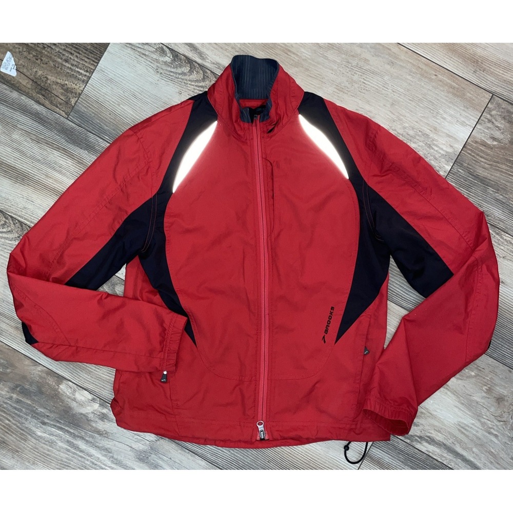 Womens Brooks Running Full Zip‎ Jacket Red Black Size Small